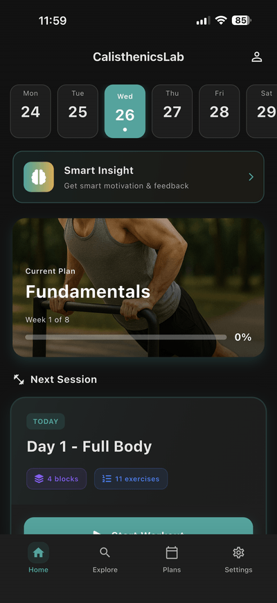CalisthenicsLab App - Training plans view