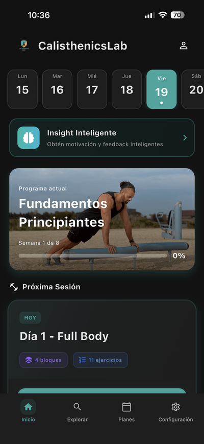CalisthenicsLab App - Vista de planes de entrenamiento